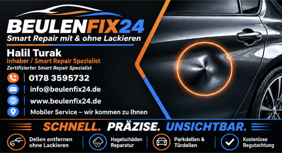 Delle in einer Autotür, markiert für die Smart Repair Reparatur